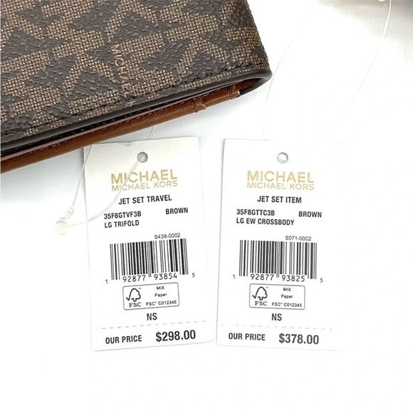 Michael Kors Large EW Crossbody Bag & Large Trifold Wallet Brown/ Gold - Picture 13 of 13